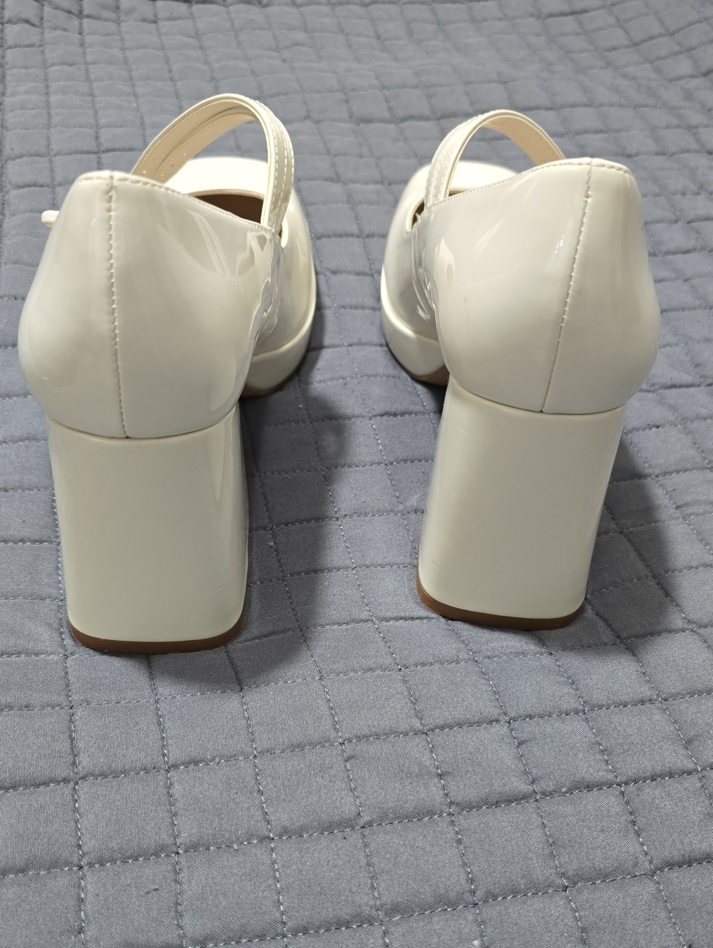 Aldo Cream Patent Block Heel Mary Jane Pumps